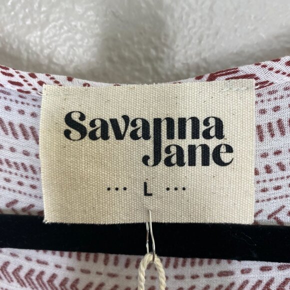 NWT Savanna Jane Womens Embroidered Boho Top L White Red Rayon Long Sleeve - Picture 3 of 6